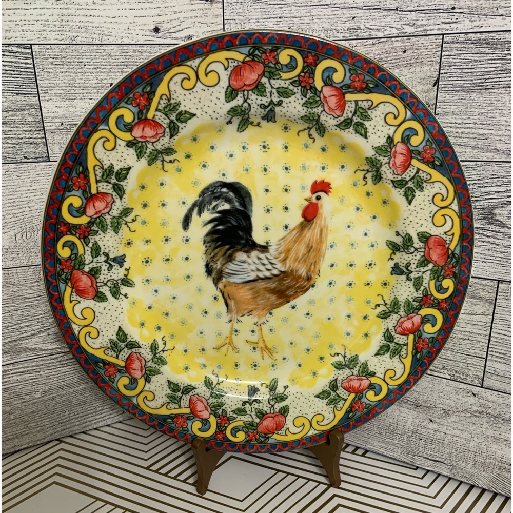Two Petite Provence Rooster bread plates American Atlier